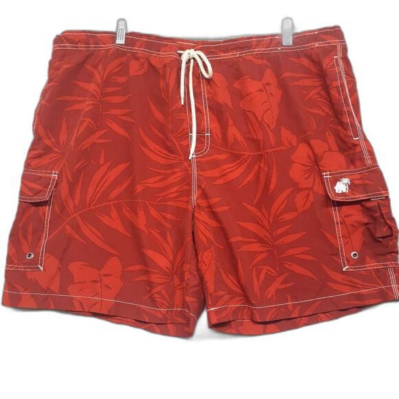 Caribbean Joe Red Swim Trunks Shorts Red Print Pockets Mesh Brief Beach Mens XL - Picture 1 of 7